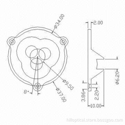3-in-1 LED optical lens, 34mm, with 38 and 60°